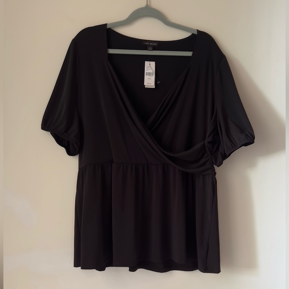 NWT Lane Bryant Faux Wrap Black Top size 24 Stretch